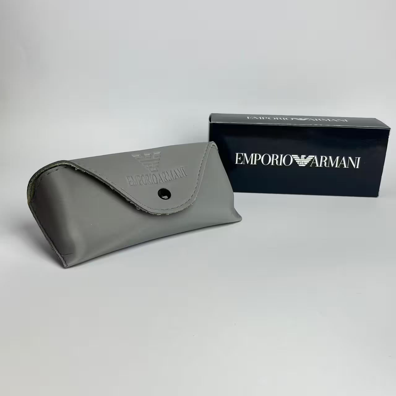 Emporio Armani Premium Ash Gray Leather Glasses Case