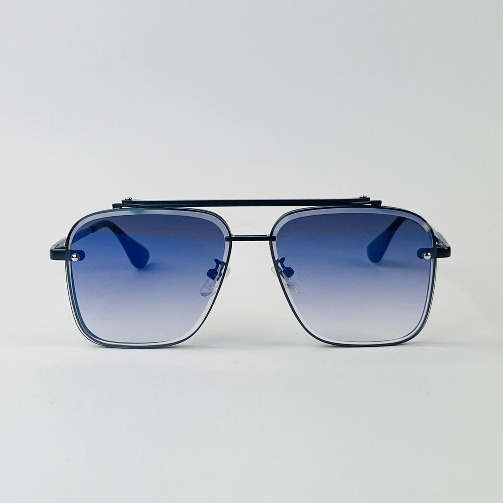 Midnight Blue Square – Premium Unisex Black Metal Sunglasses