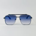 Midnight Blue Square – Premium Unisex Black Metal Sunglasses