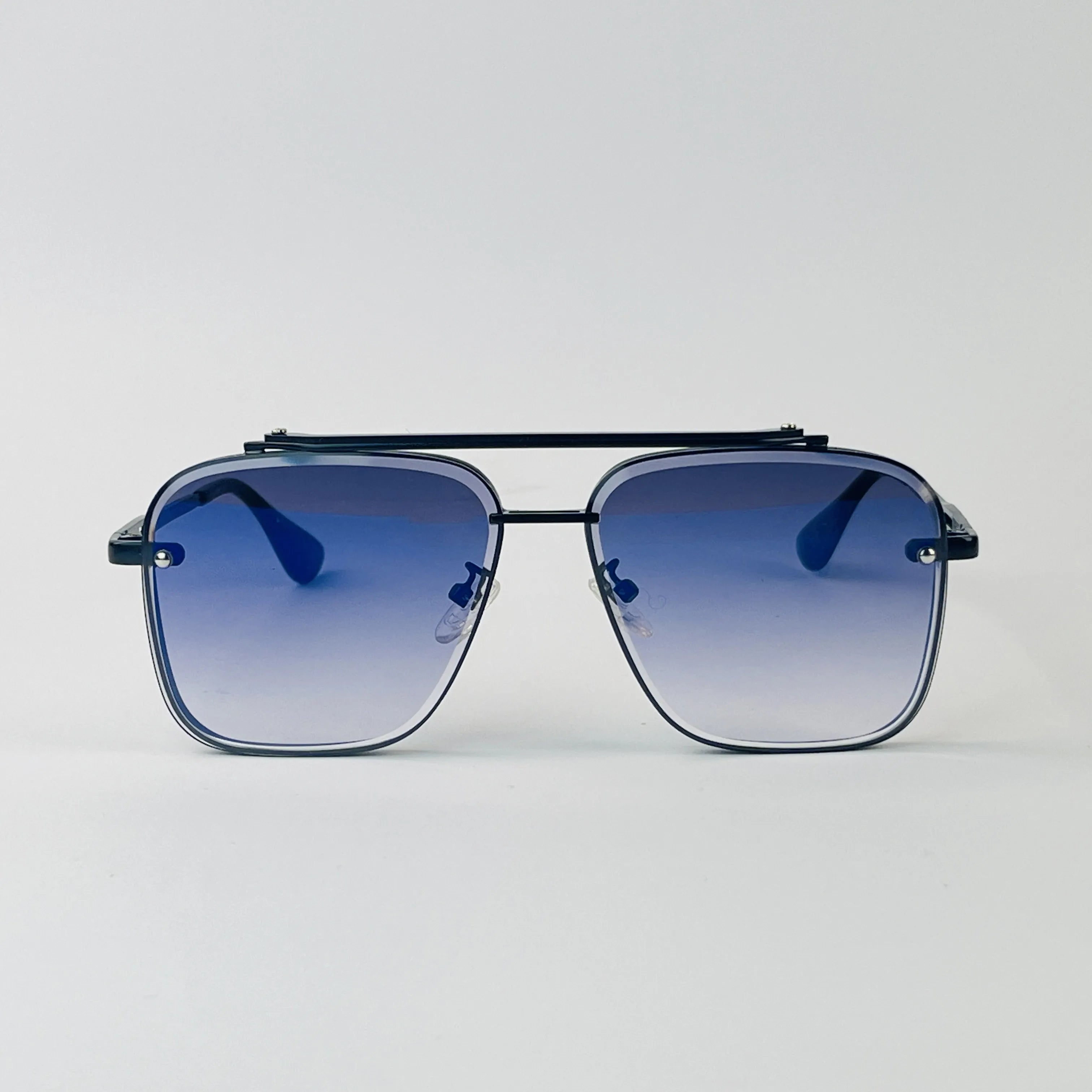 Midnight Blue Square – Premium Unisex Black Metal Sunglasses