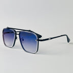 Midnight Blue Square – Premium Unisex Black Metal Sunglasses