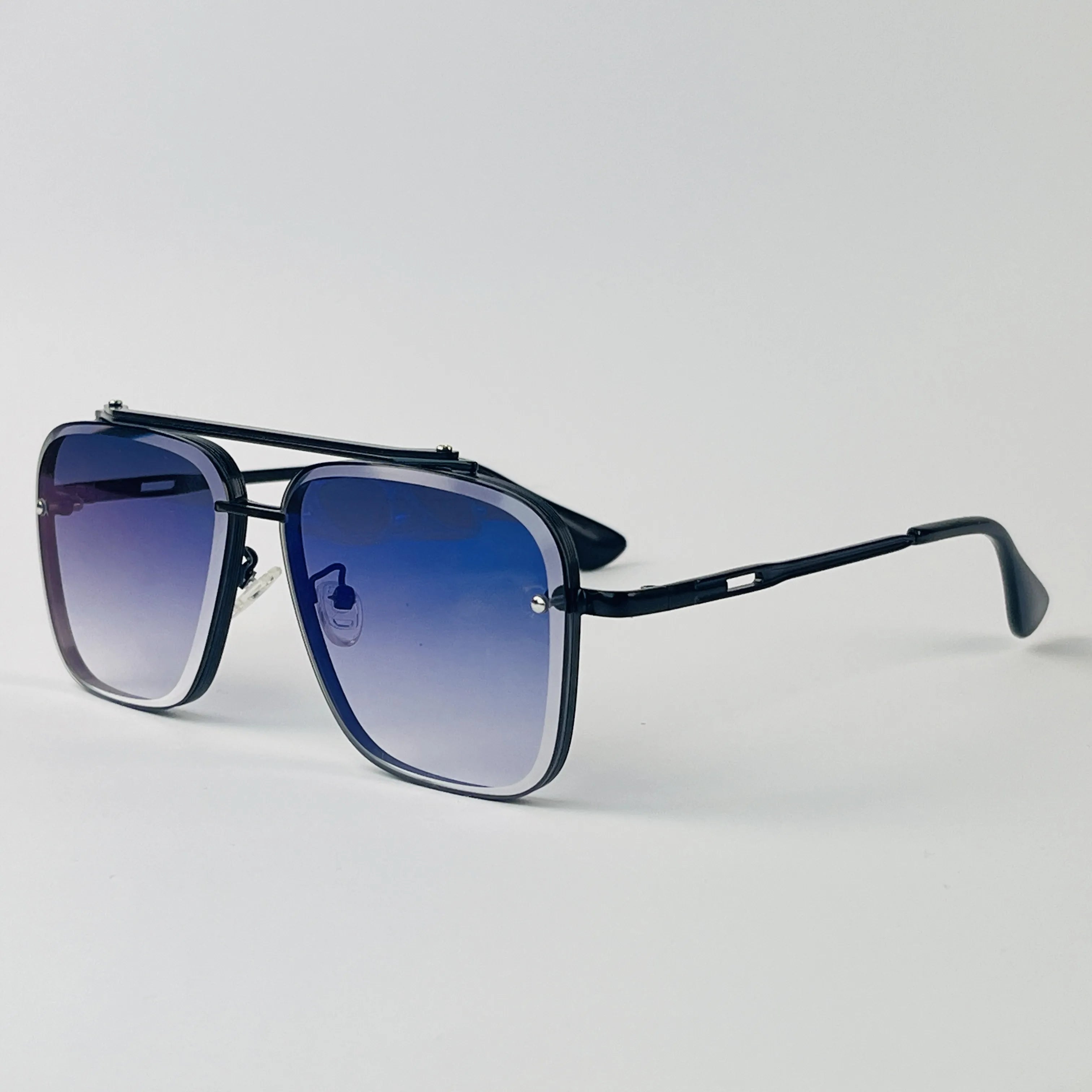 Midnight Blue Square – Premium Unisex Black Metal Sunglasses
