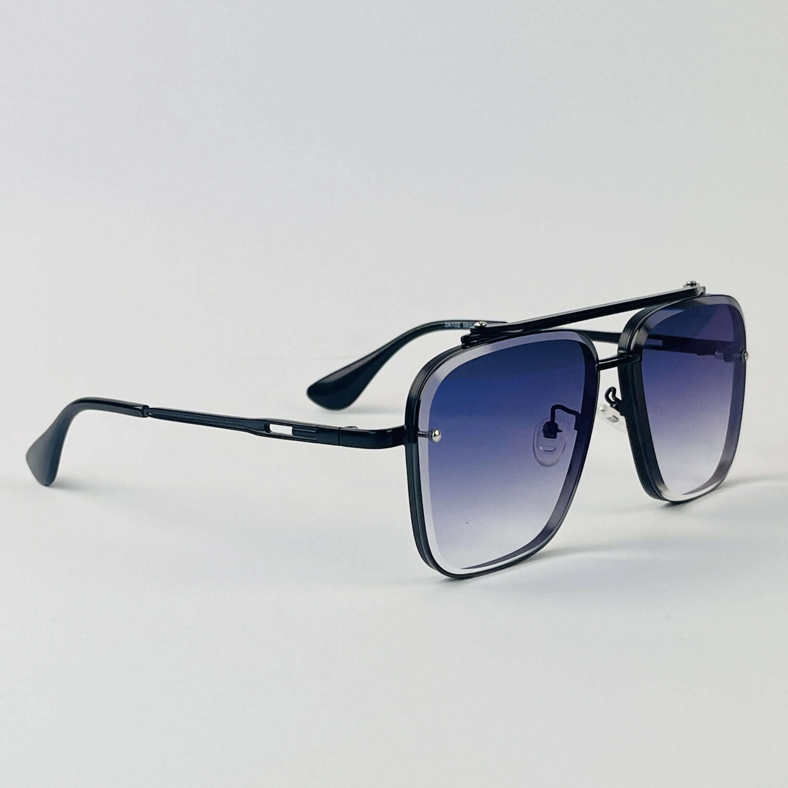 Midnight Blue Square – Premium Unisex Black Metal Sunglasses