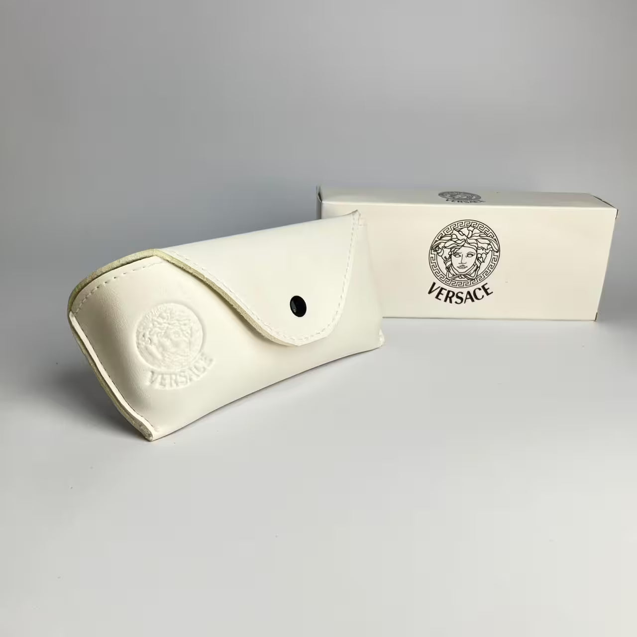 Versace White Textured Leather Protective Glasses Case